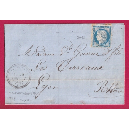 N°60 GC 2492 MONTMEYRAN DROME CAD TYPE 24 POUR LYON RHONE LETTRE COVER