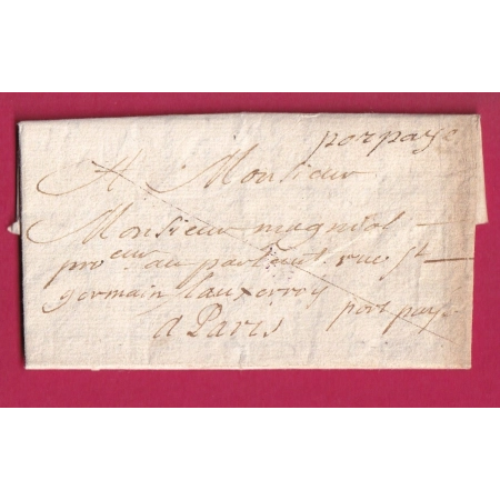 MARQUE PORT PAYE MANUSCRIT 1698 DE RIOM PUY DE DOME POUR PARIS LENAIN N°3 INDICE 23 LETTRE COVER FRANCE