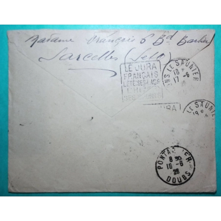N°111 BLANC BANDE 5 + 1 TARIF 25C POUR PONTARLIER DOUBS POSTE RESTANTE TAXE 1926 LETTRE COVER FRANCE