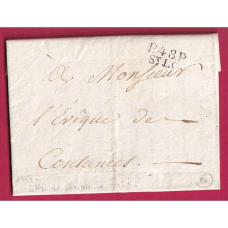 MARQUE P48P ST LO 17X9 1804 INDICE 17 TEXTE CERISY LA FORET POUR COUTANCES LETTRE COVER