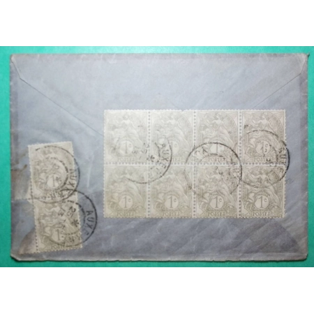 N°107 BLANC BLOC DE 8 + PAIRE TARIF 10C AUXERRE YONNE POUR SENS 1913 LETTRE COVER FRANCE