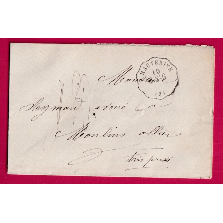 CONVOYEUR STATION HAUTERIVE ALLIER TAXE 4 MANUSCRIT 1877 POUR MOULINS ALLIER RARE LETTRE COVER