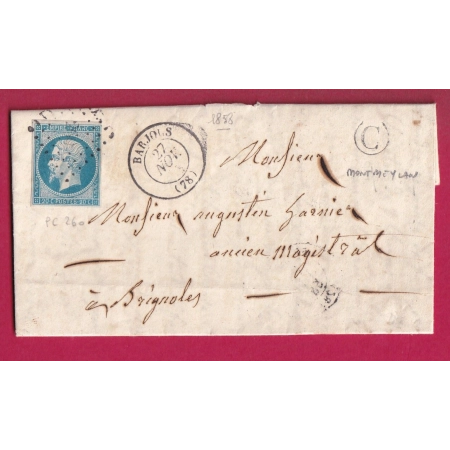 N°14 BARJOLS VAR PC 260 BOITE RURALE C MONTMEYLAN POUR BRIGNOLES LETTRE COVER