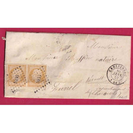 N°13 PAIRE PC 1030 CRESSENSAC LOT 1877 POUR LUNEL HERAULT RARE INDICE 19 LETTRE COVER