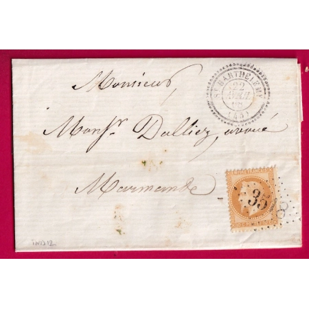 N°28 GC 3518 ST BARTHELEMY LOT ET GARONNE CAD TYPE 22 POUR MARMANDE LETTRE COVER