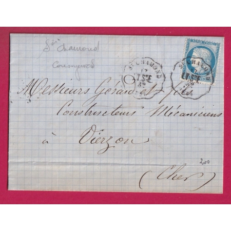 N°60 CONVOYEUR STATION ST CHAMOND LOIRE POUR VIERZON CHER LETTRE COVER