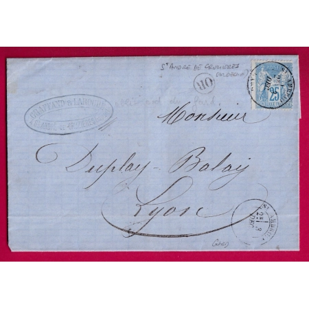 N°79 ST AMBROIX GARD OR ST ANDRE DE CRUZIERES ARDECHE POUR LYON RHONE 1877 LETTRE COVER