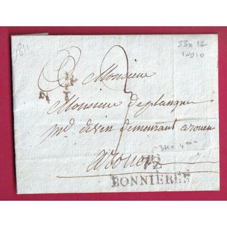 MARQUE 72 BONNIERES SEINE ET OISE 1811 POUR ROUEN INDICE 10 LETTRE COVER