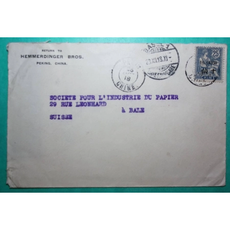 N°127 MOUCHON RETOUCHE SURCHARGE CHINE 10 CENTS LETTRE PEKIN CHINE CHINA POUR BALE SUISSE 1918 LETTRE COVER FRANCE