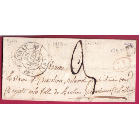 CAD TYPE 12 GANNAT ALLIER BOITE RURALE C VICQ DECIME RURAL 1838 POUR MOULINS LETTRE COVER