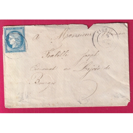 N°60 CAD TYPE 17 VICO CORSE POUR BOURGES AMBULANT MARSEILLE A LYON SPECIAL AU DOS  LETTRE COVER