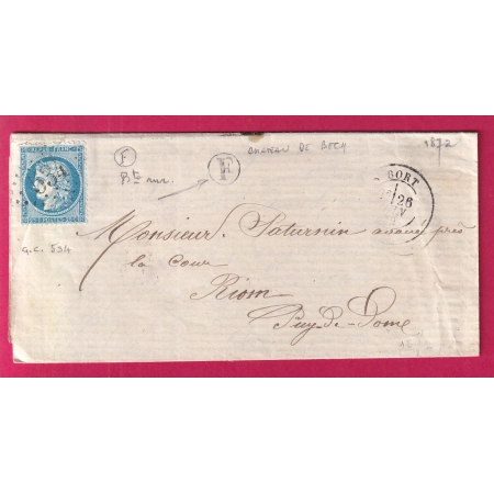 N°60 GC 534 BORT CORREZE BOITE RURALE F CHATEAU DE BECH POUR RIOM PUY DE DOME LETTRE