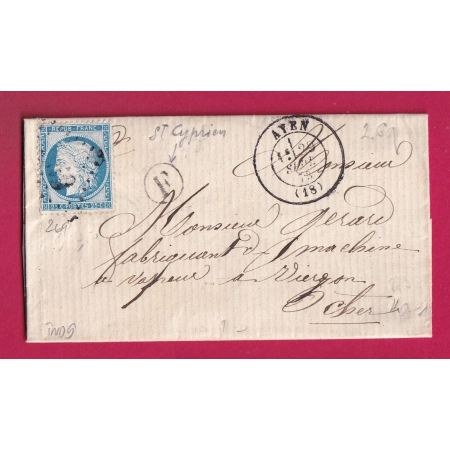 N°60 GC 269 AYEN CORREZE BOITE RURALE F ST CYPRIEN POUR VIERZON CHER LETTRE