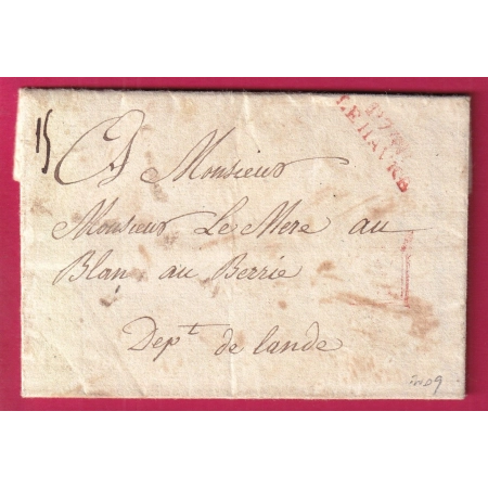 MARQUE P76P LE HAVRE SEINE INFERIEURE 1824 EN ROUGE POUR LE BLANC INDRE LETTRE COVER