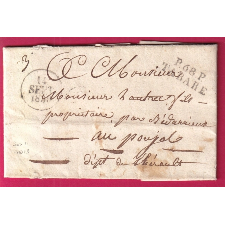MARQUE P68P TARARE RHONE 1830 INDICE 13 LE POUJOL HERAULT LETTRE COVER