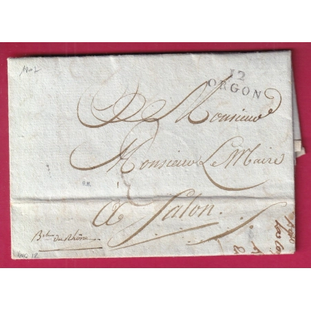 MARQUE 12 ORGON BOUCHES DU RHONE 1802 AN 12 POUR SALON DE PROVENCE CACHET MAIRIE LETTRE COVER