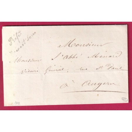 FRANCHISE PREFET MAINE ET LOIRE ANGERS 1858 POUR ANGERS LETTRE COVER