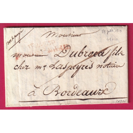 MARQUE P45P PORT STE MARIE EN ROUGE LOT ET GARONNE 1819  POUR BORDEAUX  INDICE 14 LETTRE COVER