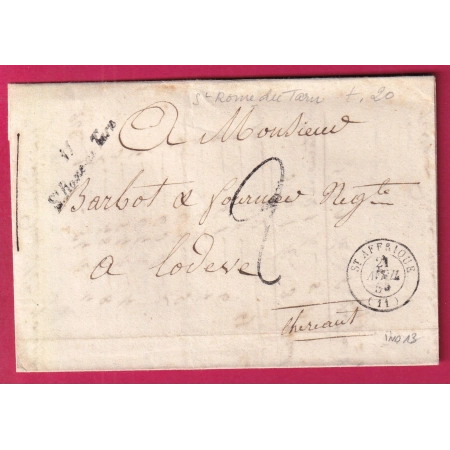 CURSIVE 11 ST ROME DU TARN AVEYRON 1850 T15 ST AFFRIQUE POUR LODEVE HERAULT INDICE 13 LETTRE COVER
