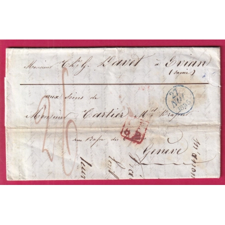 LETTRE DE PARIS 1835 TEXTE DE EVIAN LES BAINS PUBLIER HAUTE SAVOIE 1835 POUR GENEVE SUISSE TAXE 26 LETTRE COVER FRANCE