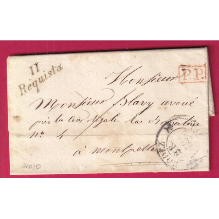 CURSIVE 11 REQUISTA AVEYRON + PP ROUGE  T12 RODEZ POUR MONTPELLIER HERAULT LETTRE COVER INDICE 10