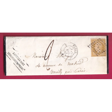 N°13 PARIS BUREAU J * J TAXE 2 GRIFFE FAB LOCALE AFFR INSUFF POUR NEUILLY SUR SEINE PARIS LETTRE COVER