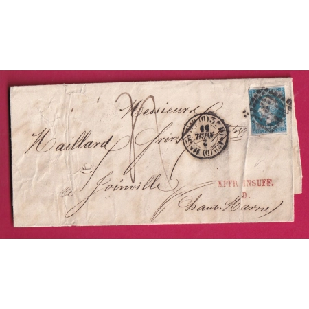 N°14 PARIS POTHION 1520 AFFR INSUFF D TAXE 4 POUR JOINVILLE HAUTE MARNE LETTRE COVER