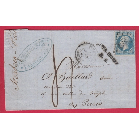 N°22 GC 1567 FOURMIES NORD TAXE 4 AFFR INSUFF R6 6EME RAYON PARIS LETTRE COVER