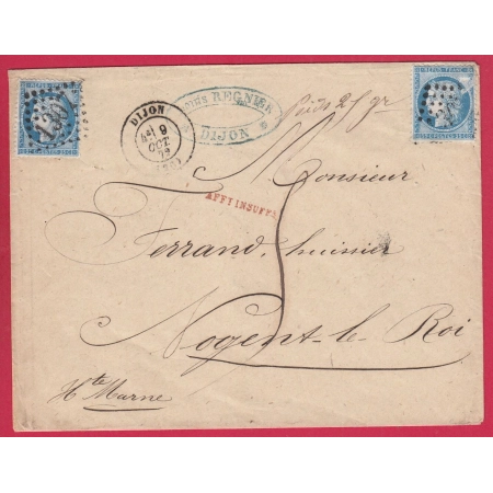 N°60 GC 1307 DIJON COTE D'OR TAXE 5 GRIFFE FAB LOCALE AFFt INSUFFIS NOGENT LE ROI HAUTE MARNE LETTRE COVER