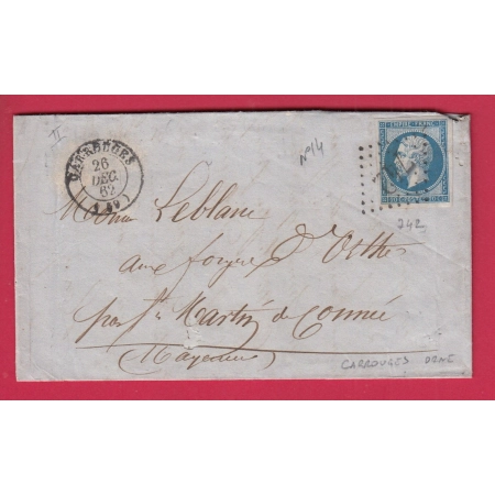 N°14B GC 742 CARROUGES ORNE 26 DECEMBRE 1862 POUR ST MARTIN  DE CONNEE LETTRE COVER FRANCE