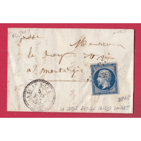 N°14 PC 2865 LA SELLE SUR LE BIED LOIRET CAD TYPE 22 POUR MONTARGIS INDICE 11 LETTRE COVER