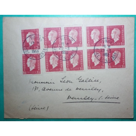 N°691 MARIANNE DE DULAC SERIE DE LONDRES x10 PARIS GARE ST LAZARE POUR NEUILLY SUR SEINE 1953 LETTRE COVER FRANCE