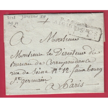 MARQUE P45P AIGUILLON LOT ET GARONNE 1814 INDICE 14 POUR PARIS LETTRE COVER FRANCE