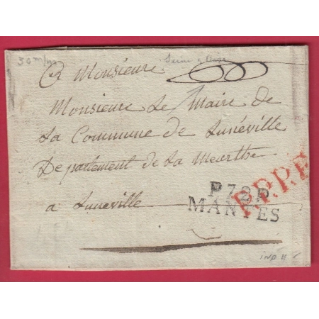MARQUE P72P MANTES SEINE ET OISE PPPP POUR LUNEVILLE MEURTHE INDICE 11 LETTRE COVER FRANCE