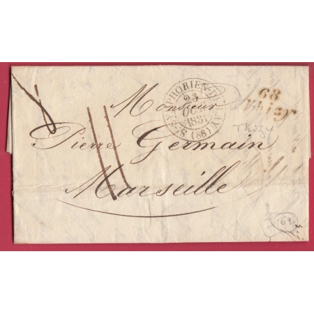 CURSIVE 68 THIZY RHONE 1831 POUR MARSEILLE INDICE 11 LETTRE COVER