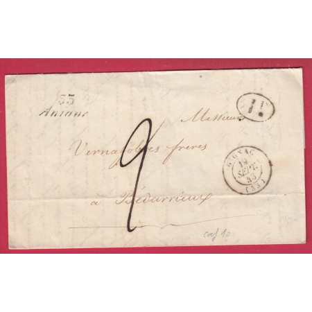 CURSIVE 33 ANIANE HERAULT T15 GIGNAC POUR BEDARIEUX 1843 LETTRE COVER