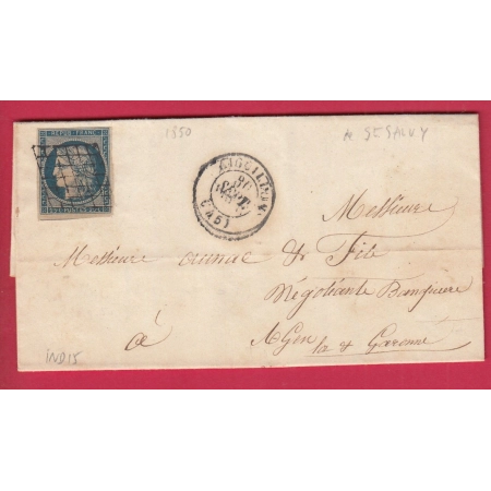 N°4 GRILLE AIGUILLON LOT ET GARONNE TEXTE DE ST SALVY POUR AGEN 1850 LETTRE COVER FRANCE
