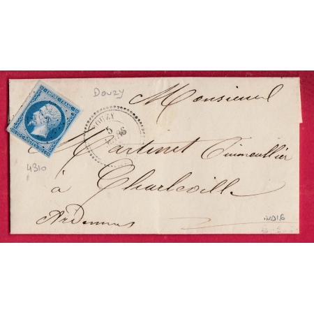 N°14 PC 4310 DOUZY ARDENNES CAD TYPE 22 POUR CHARLEVILLE INDICE 16 LETTRE COVER FRANCE