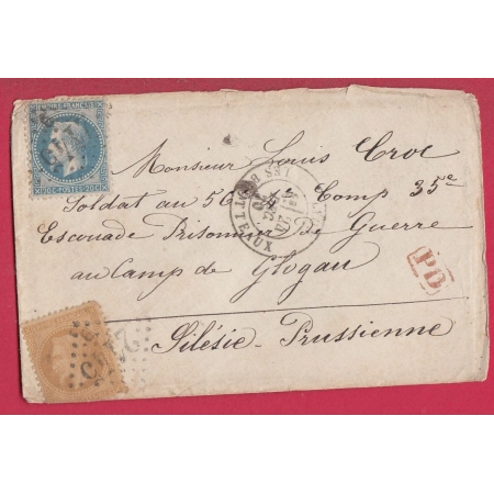 N°28 29 GC 2145 LYON LES BROTTEAUX POUR PRISONNIER DE GUERRE GLOGAU SILESIE PRUSSE ALLEMAGNE POLOGNE 1870 LETTRE COVER