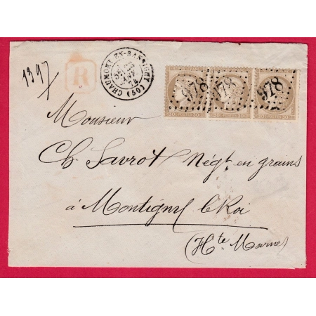 N°56 BANDE DE 3 GC 978 CHAUMONT EN BASSIGNY HAUTE MARNE DEVANT DE LETTRE RECOMMANDE POUR MONTIGNY LE ROI COVER