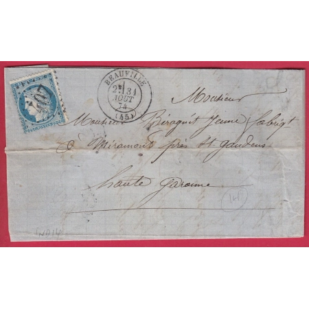 N°60 GC 407 BEAUVILLE LOT ET GARONNE POUR ST GAUDENS HAUTE GARONNE INDICE 14 LETTRE COVER