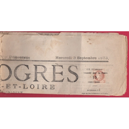 N°51 SEUL ANNULATION TYPO SUR JOURNAL COMPLET 1873 LETTRE COVER