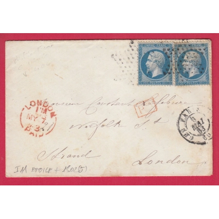 N°22 X2 PARIS ETOILE J 60 J POUR LONDRES LONDON 1863 LETTRE COVER FRANCE