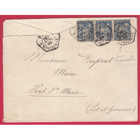 N°90 BLOC DE 3 LEVEE EXCEPTIONNELLE PARIS R MONTAIGNE ENVELOPPE CHAMBRE DES DEPUTES POUR PORT STE MARIE LETTRE COVER FR