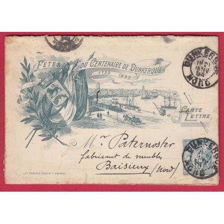 ENTIER SAGE ILLUSTREE CENTENAIRE DE DUNKERQUE NORD POUR BAISIEUX PAPIER BLANC CARTE LETTRE COVER FRANCE