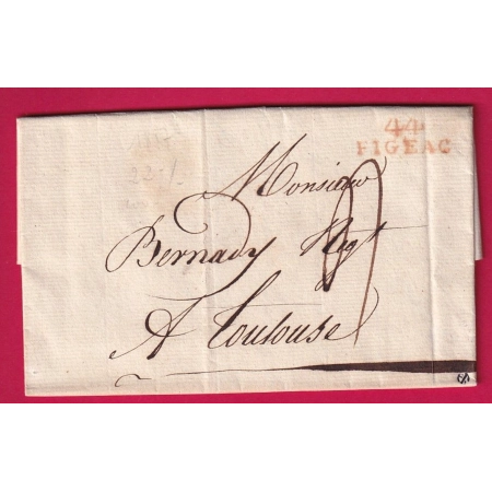 MARQUE 44 FIGEAC LOT EN ROUGE 1817 POUR TOULOUSE LETTRE COVER FRANCE