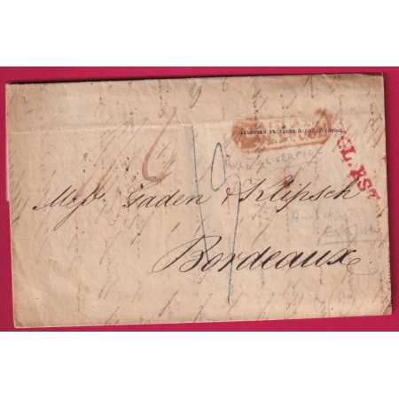 LETTRE DE LIVERPOOL ANGLETERRE MARQUE ANGL ESTAFETTE POUR BORDEAUX 1834 LETTRE COVER FRANCE