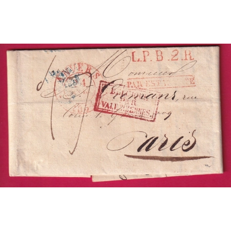 LETTRE DE ANVERS BELGIQUE PAR ESTAFETTE ENTREE BELGIQUE VALENCIENNES POUR PARIS 1834 LETTRE COVER FRANCE