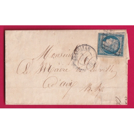 N°4 GRILLE MARSEILLE 2 JUILLET 1850 2EME JOUR TARIF A 25C POUR AIX BOUCHES DU RHONE LETTRE COVER FRANCE