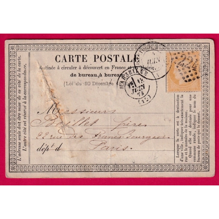 CARTE PRECUSEUR REPIQUEE N°59 GC 2240 MARSEILLE POUR PARIS TEXTE MARITIME LETTRE COVER FRANCE